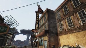 Fallout New Vegas Atomic Wrangler Casino with neon sign