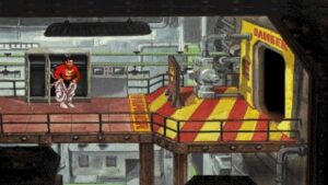 Industrial facility scene in Beneath a Steel Sky