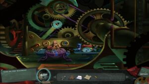 Gear-filled workshop scene in Drawn: The Painted Tower