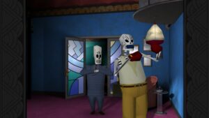 Manny and another skeleton character in Grim Fandango Remastered