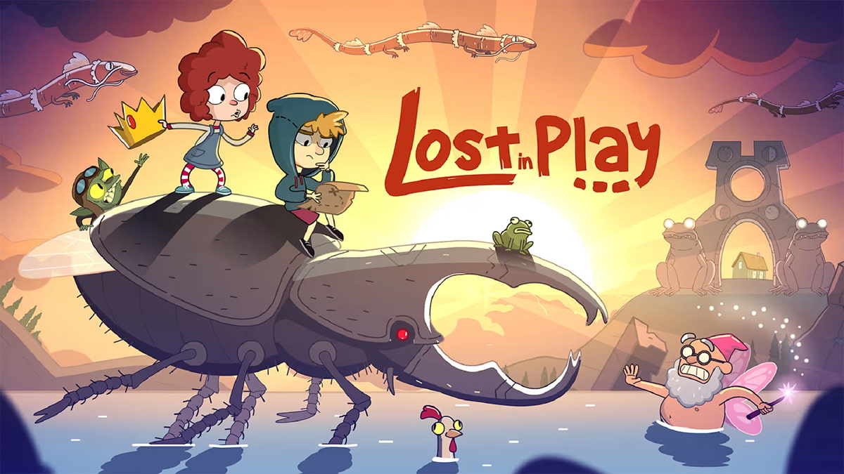 Toto and Gal riding a giant beetle in Lost in Play adventure scene