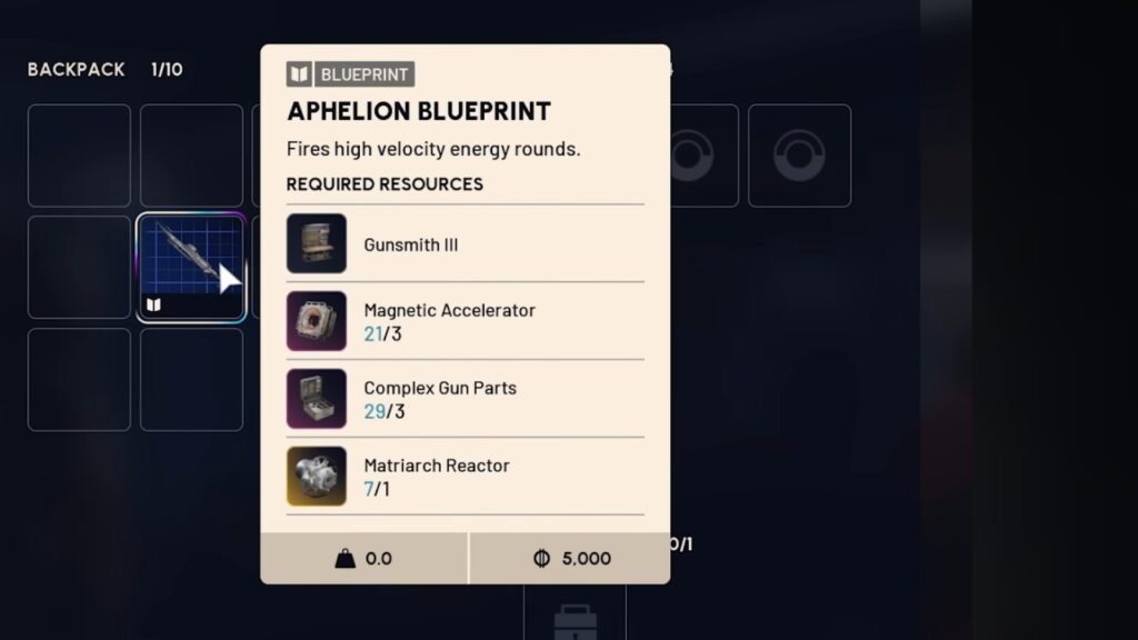 aphelion blueprint arc raiders