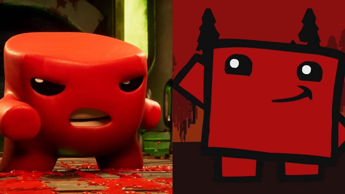 Super Meat Boy character navigating a 3D industrial level, highlighting the transition of the classic platformer into a fully 3D environment