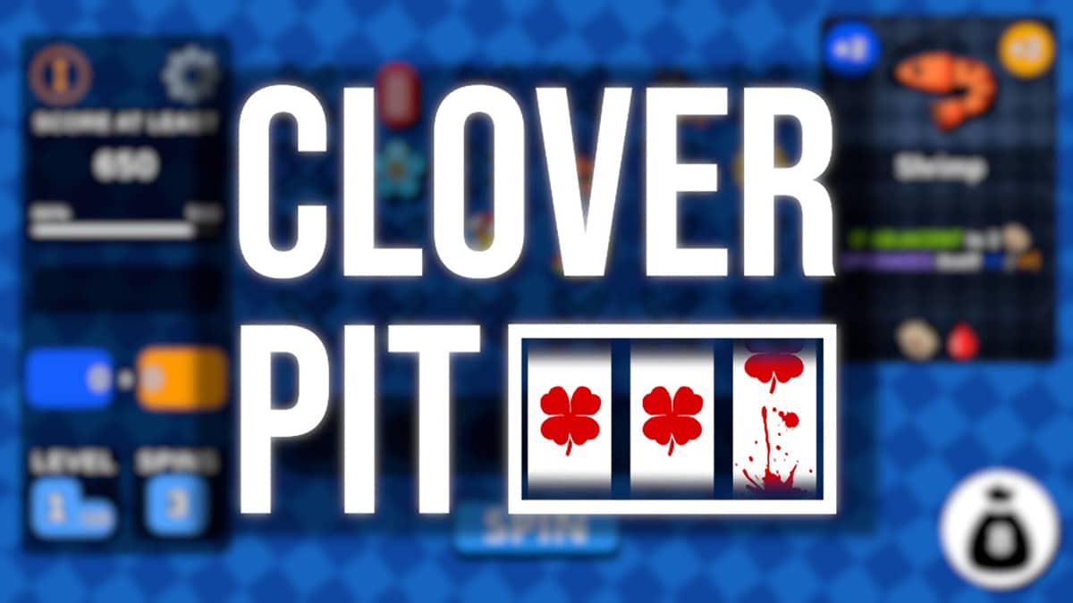 CloverPit title screen showing a slot machine with clover symbols and a blood stained reel