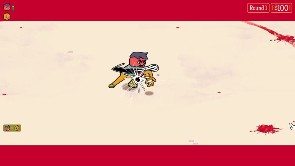 Early gameplay from How Many Dudes? showing a single Dude fighting a small enemy