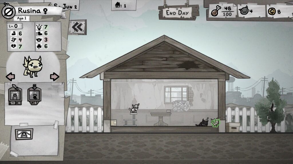 Mewgenics home area showing cats and interface panels