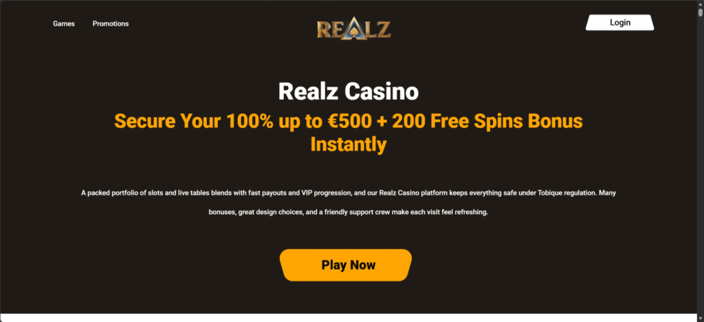 Realz casino homepage